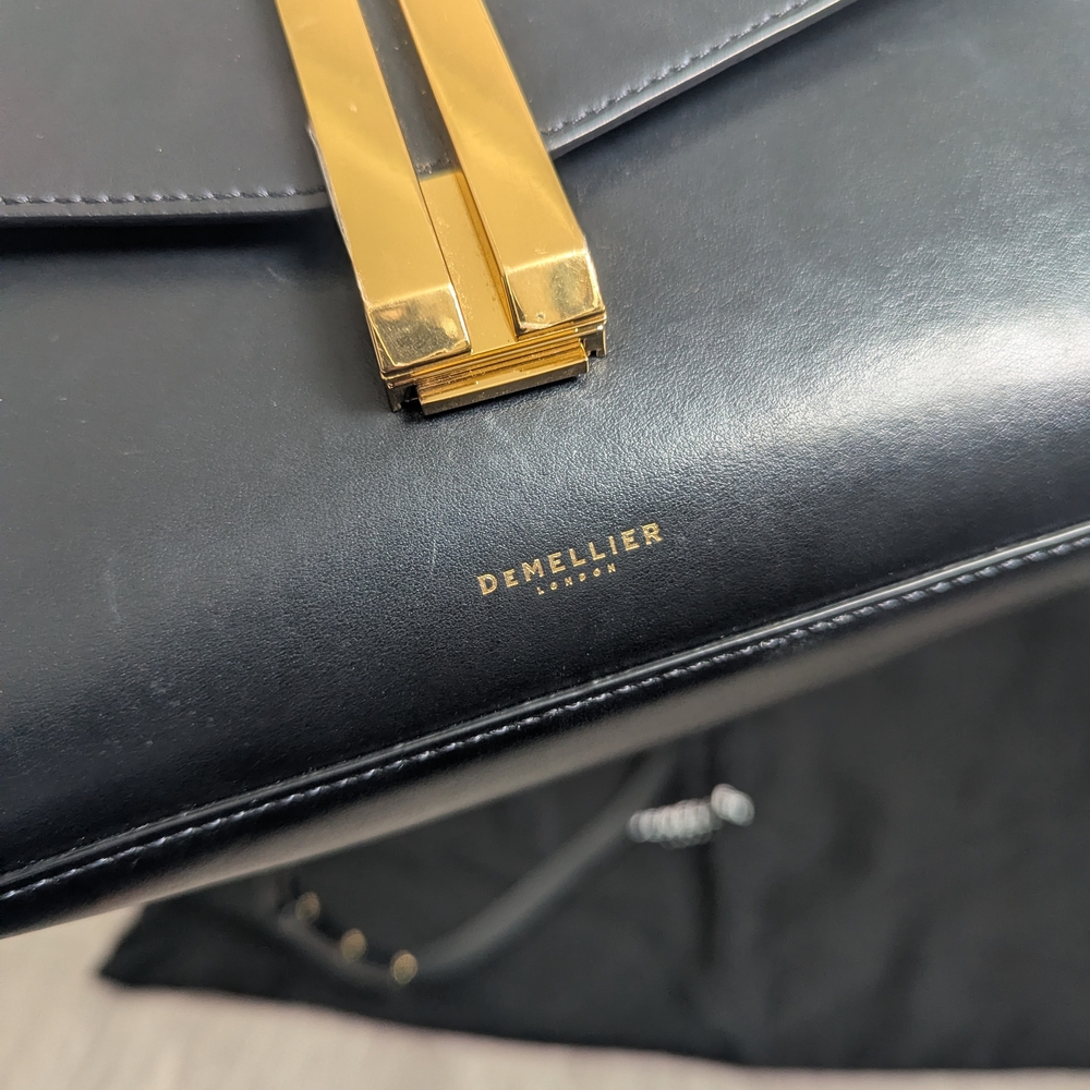 DeMellier Midi Montreal Black Leather Top Handle Bag with Gold Hardware - Picture 7 of 16